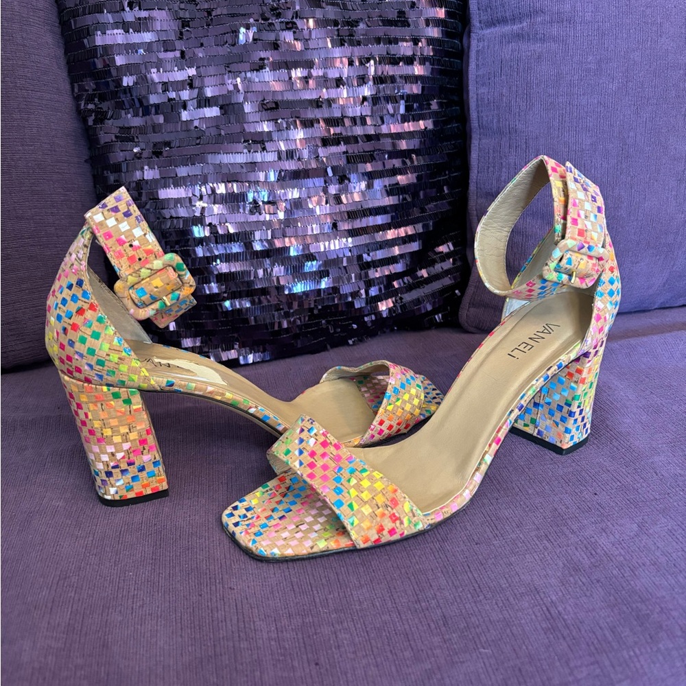 Vaneli‎ Women's Multicolor Heeled Sandals 3.5” Block Heal Cork Finish Size 10W - Picture 2 of 11